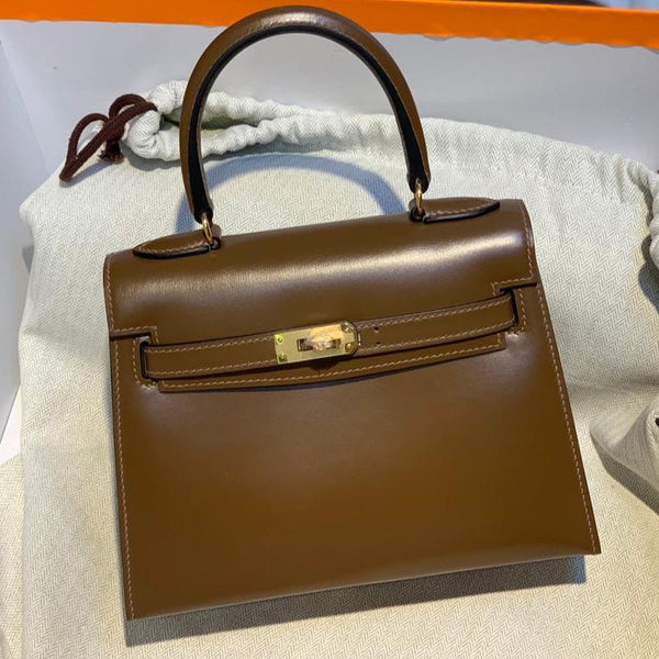 KELLY MINI 20 BAG IN CHOCOLATE BROWN SMOOTH CALFSKIN WITH GOLD HARDWARE (MADE-TO-ODER)